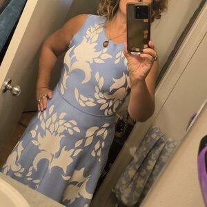 Carolina Herrera Blue and White Floral Dress